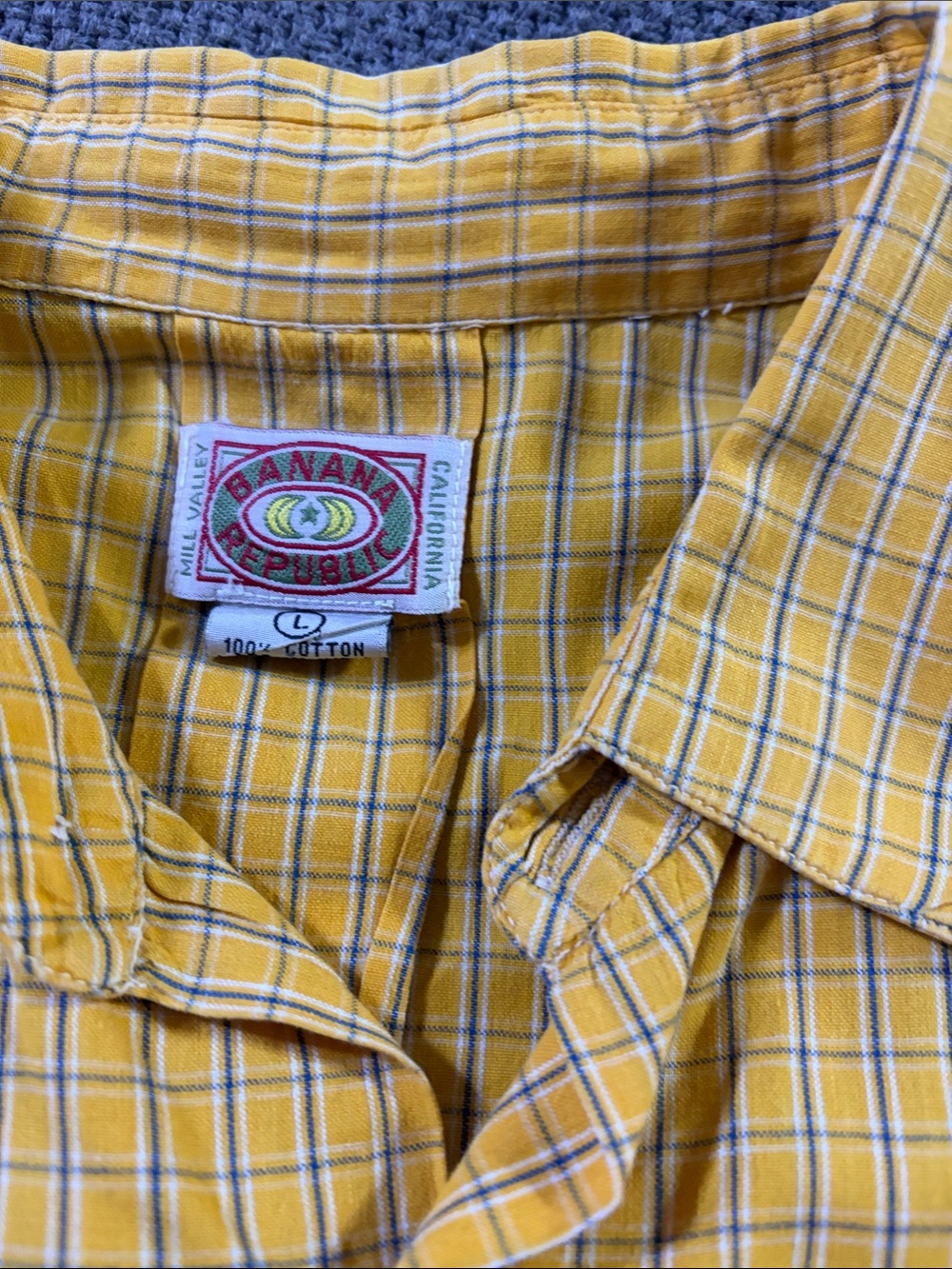 Banana Republic Yellow Plaid Cotton Button-Down Shirt